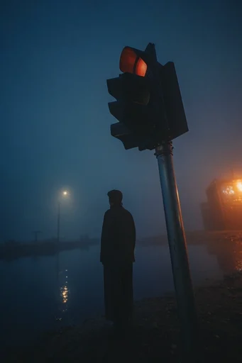 Nocturnal Amber Chiaroscuro style reference image — nocturnal atmospheric haze