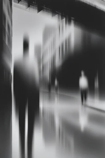 Monochrome Glitch Noir style reference image — monochrome glitch art