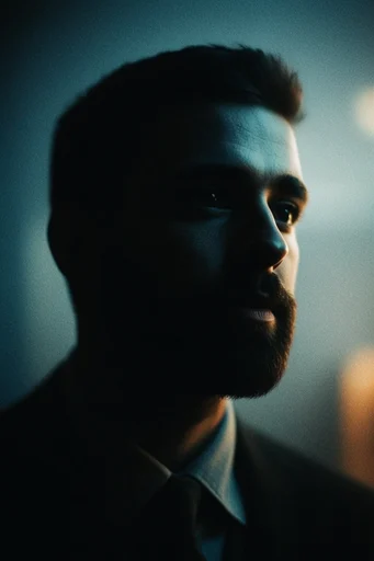 Cinematic Noir Analog style reference image — 35mm analog aesthetic