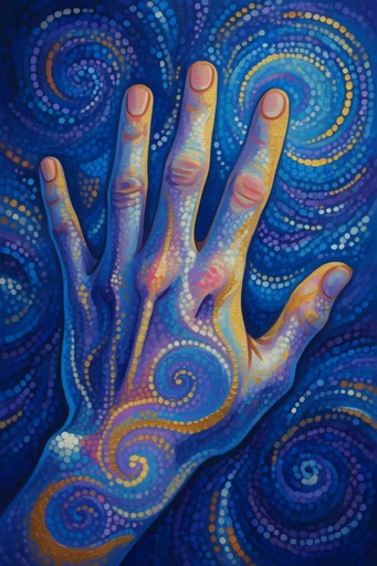 Celestial Gilded Symbolism style reference image — pointillism