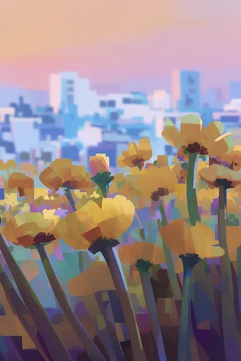 Geometric Impressionist Landscapes style reference image — gouache-inspired digital illustration