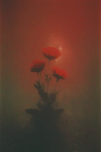 Crimson Cosmic Noir style reference image — melancholic mystery