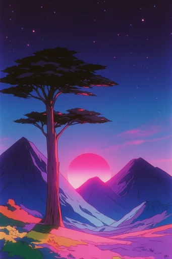 Neon Cosmic Retro-Futurism style reference image — retro-futuristic anime style