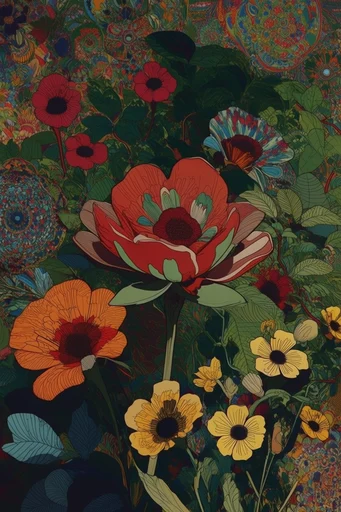 Graphic Maximalist Tapestry style reference image — stylized graphic illustration