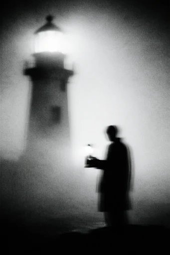 Atmospheric Monochromatic Noir style reference image — dense fog