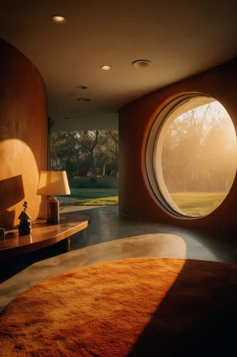 Solar Retro-Organic Modernism style reference image — circular portal windows