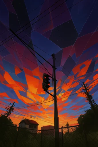 Prismatic Anime Apocalypse style reference image — hyper-saturated sunset