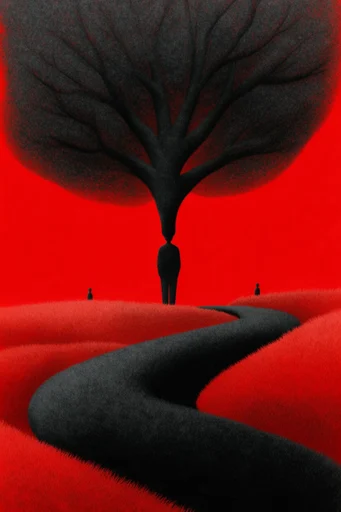 Crimson Grain Surrealism style reference image — fuzzy tactile surface