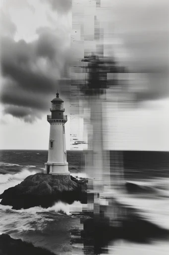 Monochrome Glitch Archive style reference image — high-contrast studio lighting