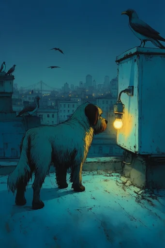 Nocturnal Storybook Noir style reference image — atmospheric twilight