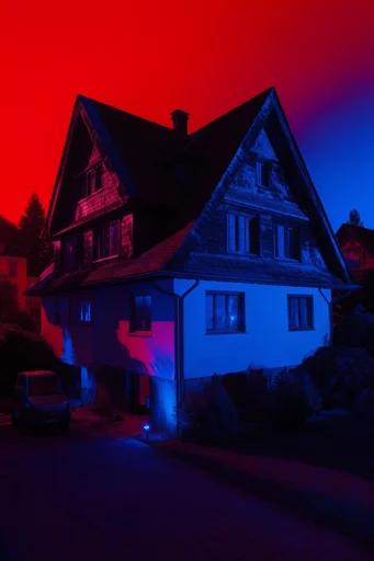Cinematic Neon Noir style reference image — saturated gel lighting