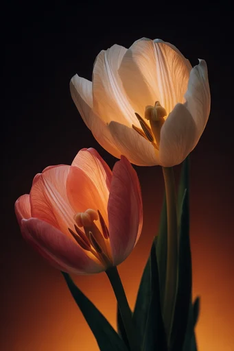 Luminous Amber Botanical style reference image — translucent petal texture