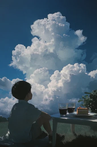 Monolithic Summer Sky style reference image — deep cobalt blue sky