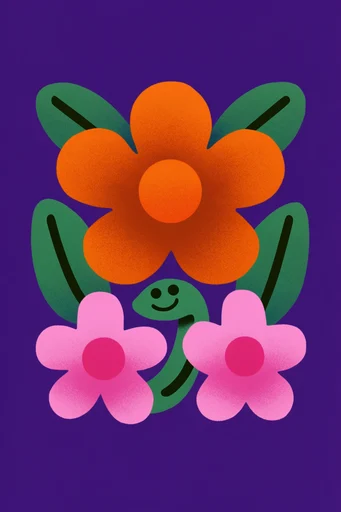 Vibrant Risograph Minimalism style reference image — surreal organic motifs