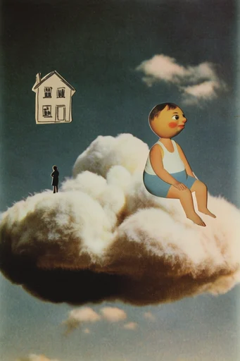 Analog Cosmic Surrealism style reference image — analog paper collage