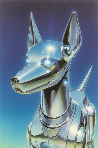 Hyper-Gloss Retro-Futurism style reference image — metallic sheen