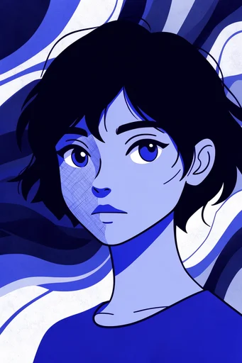 Monochromatic Blue Narrative style reference image — soft airbrush shading