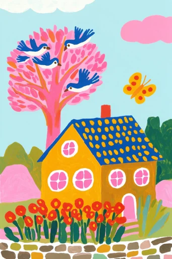 Vibrant Fauvist Folk style reference image — bold graphic outlines