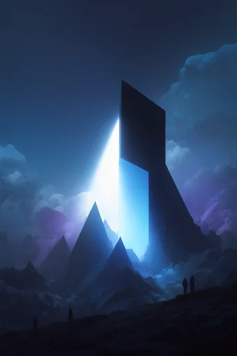 Monolithic Cosmic Mysticism style reference image — deep blue twilight