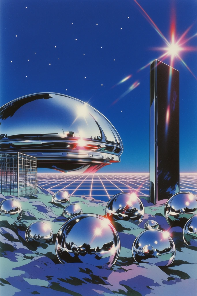 Chrome Synthwave Surrealism style AI image example 2