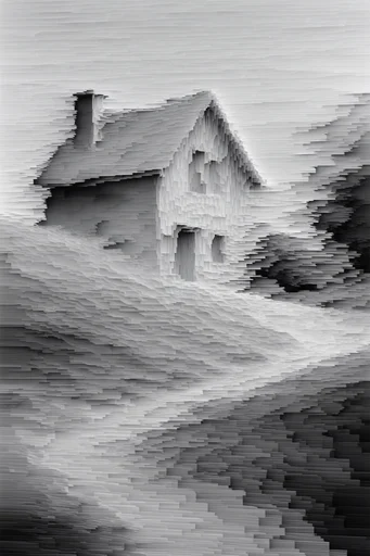 Monochrome Glitch Fragmentation style reference image — high contrast gradient