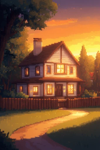 Nostalgic Twilight Pixelscapes style AI image example 4