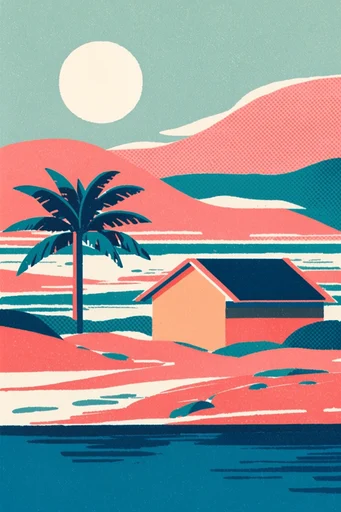 Modern Retro Printmaker style AI image example 2