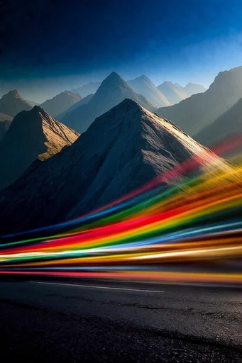 Kinetic Neon Surrealism style reference image — long exposure light trails