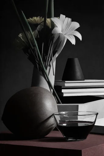 Monochromatic Structural Noir style reference image — architectural minimalism