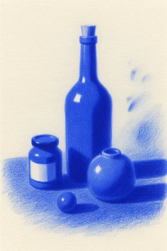 Monochromatic Cobalt Surrealism style reference image — textured cream paper grain