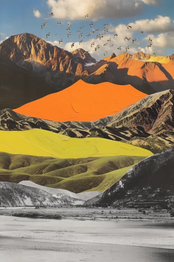 Surrealist Graphic Collage style reference image — mixed media collage