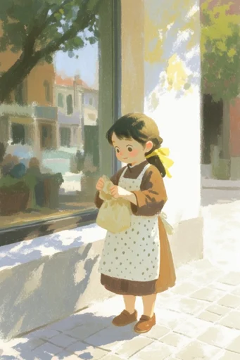 Nostalgic Grain Storybook style reference image — grainy colored pencil texture