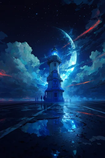 Monochromatic Cobalt Dreamcore style reference image — electric blue glow