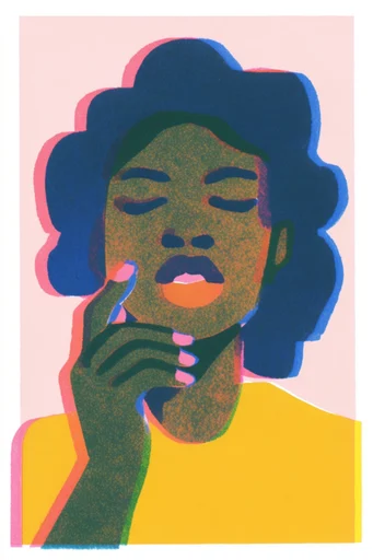 Playful Risograph Naivety style reference image — color registration offset