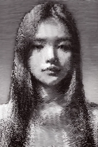 Monochrome Glitch Topography style reference image — moire pattern