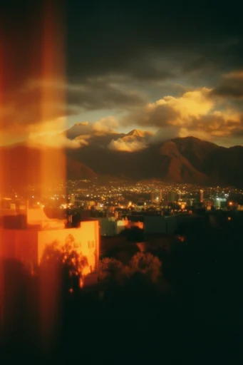 Amber Noir Dreamscape style reference image — 35mm analog film grain