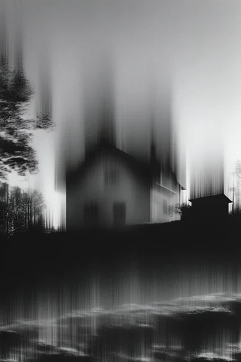 Monochrome Glitch Noir style reference image — high-contrast noir