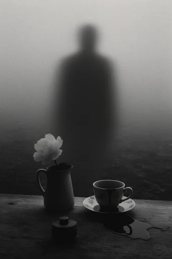Monochrome Surrealist Solitude style reference image — dense atmospheric fog