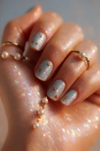 Luminous Cyber Glitz style reference image — iridescent glitter makeup