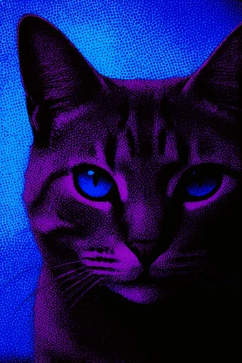 Graphic Duotone Halftone style reference image — retro printmaking