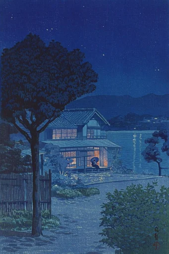 Nocturnal Woodblock Noir style AI image example 4
