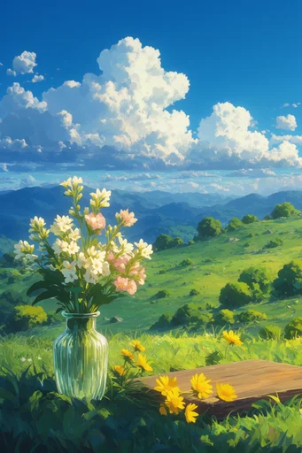 Vibrant Anime Nostalgia style reference image — vibrant blue sky