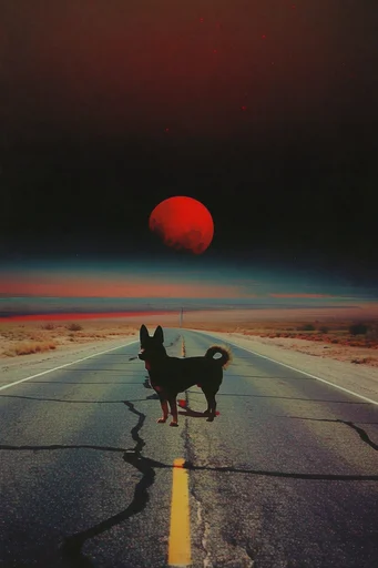 Crimson Cosmic Noir style reference image — vintage textured print