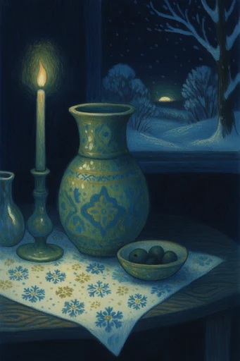Nocturnal Atmospheric Whimsy style reference image — cozy glowing windows