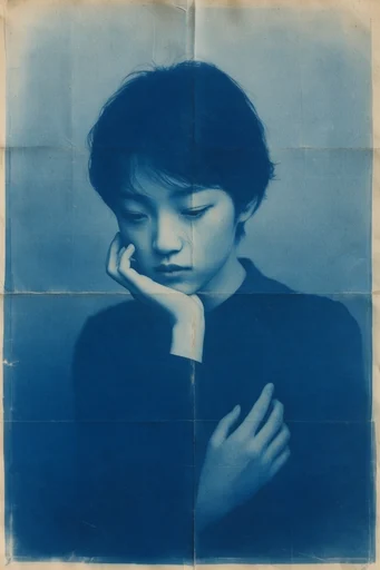 Archival Cyanotype Glitch moodboard — generate AI images in this style