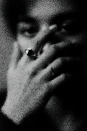 Gritty Monochromatic Noir style reference image — heavy film grain