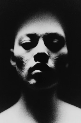 Stark Monochromatic Noir style reference image — heavy film grain