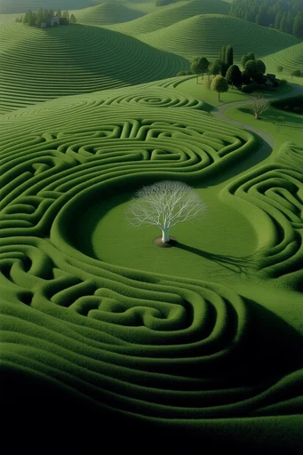 Surreal Botanical Minimalism style reference image — high-angle aerial perspective