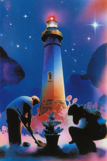 Nocturnal Retro-Surreal Cosmicism style reference image — 1980s sci-fi illustration
