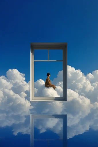 Surreal Infinite Horizon style reference image — vibrant blue sky